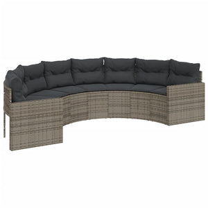Gartensofa Halbrund Grau Poly Rattan mit Tisch