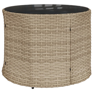 Halbrundes Gartensofa mit Tisch Beige Poly-Rattan