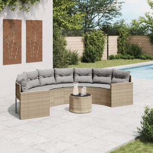 Halbrundes Gartensofa mit Tisch Beige Poly-Rattan