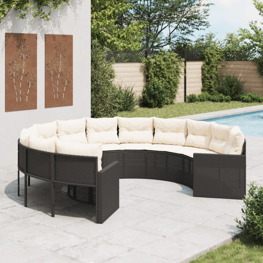 Rundes Gartensofa mit Kissen, Schwarz