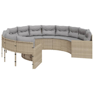 Rundes Gartensofa Beige Poly-Rattan mit Kissen