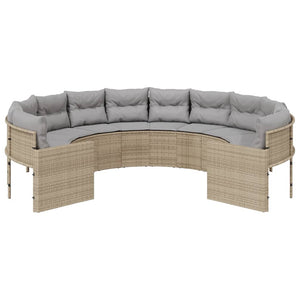 Rundes Gartensofa Beige Poly-Rattan mit Kissen