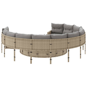 Rundes Gartensofa Beige Poly-Rattan mit Kissen