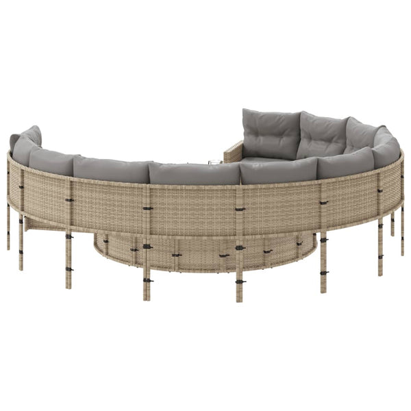 Rundes Gartensofa Beige Poly-Rattan mit Kissen