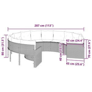 Rundes Gartensofa Beige Poly-Rattan mit Kissen