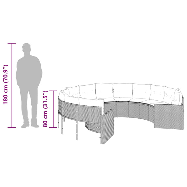 Rundes Gartensofa Beige Poly-Rattan mit Kissen