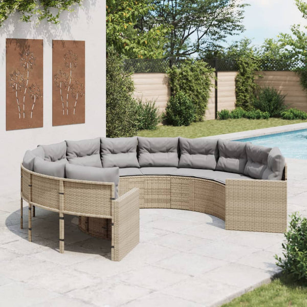 Rundes Gartensofa Beige Poly-Rattan mit Kissen