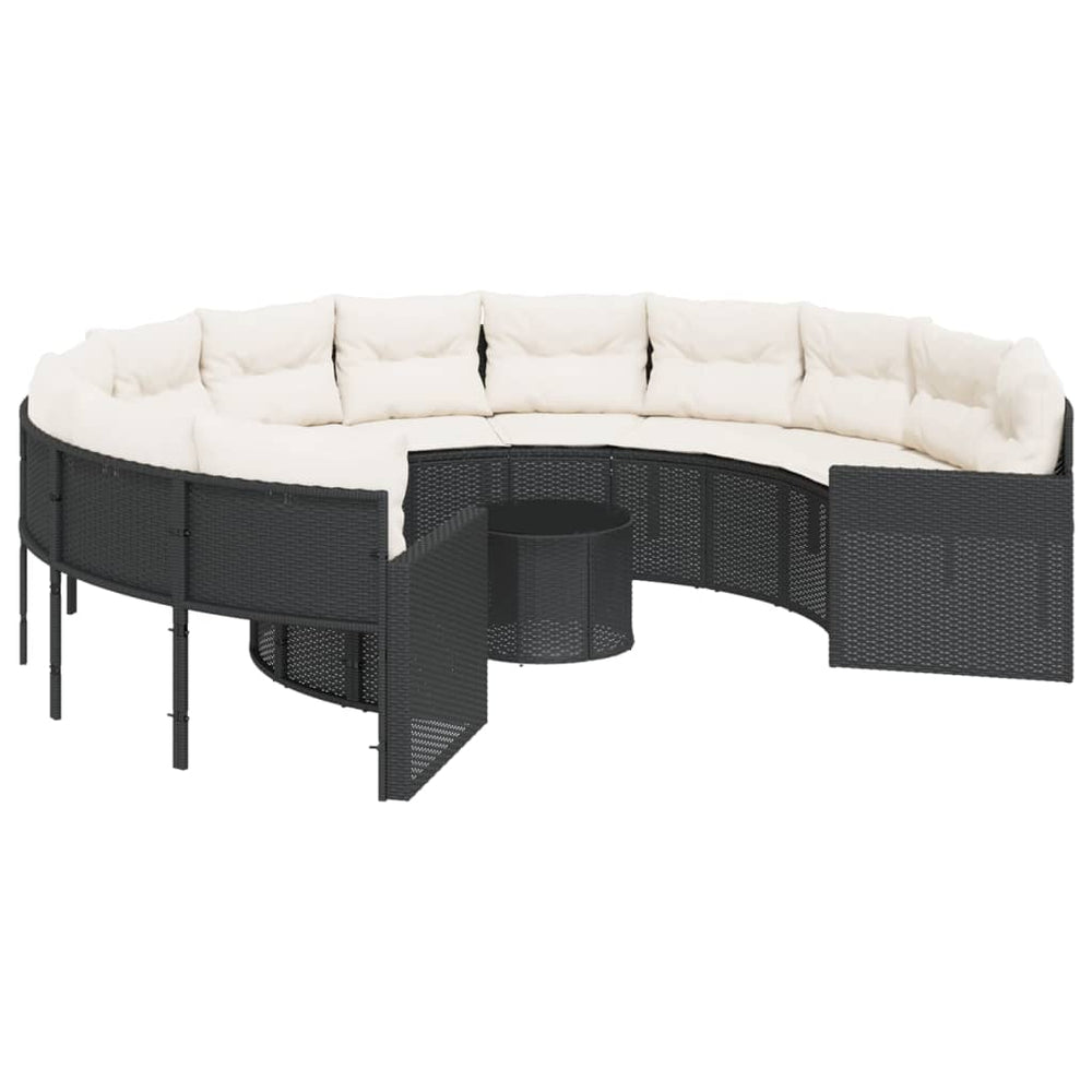 Rundes Gartensofa mit Tisch Schwarz Poly-Rattan