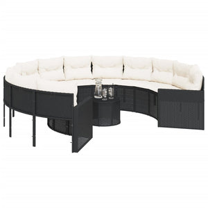 Rundes Gartensofa mit Tisch Schwarz Poly-Rattan