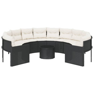 Rundes Gartensofa mit Tisch Schwarz Poly-Rattan