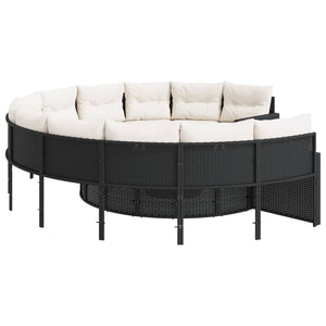 Rundes Gartensofa mit Tisch Schwarz Poly-Rattan