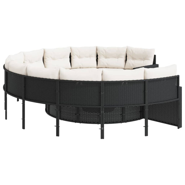 Rundes Gartensofa mit Tisch Schwarz Poly-Rattan