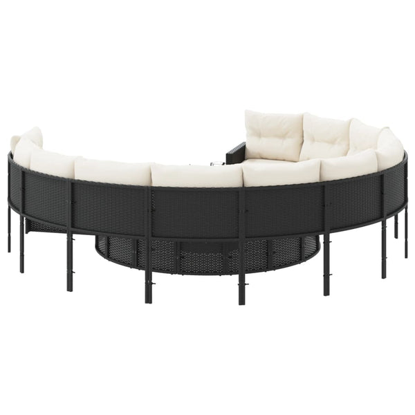 Rundes Gartensofa mit Tisch Schwarz Poly-Rattan