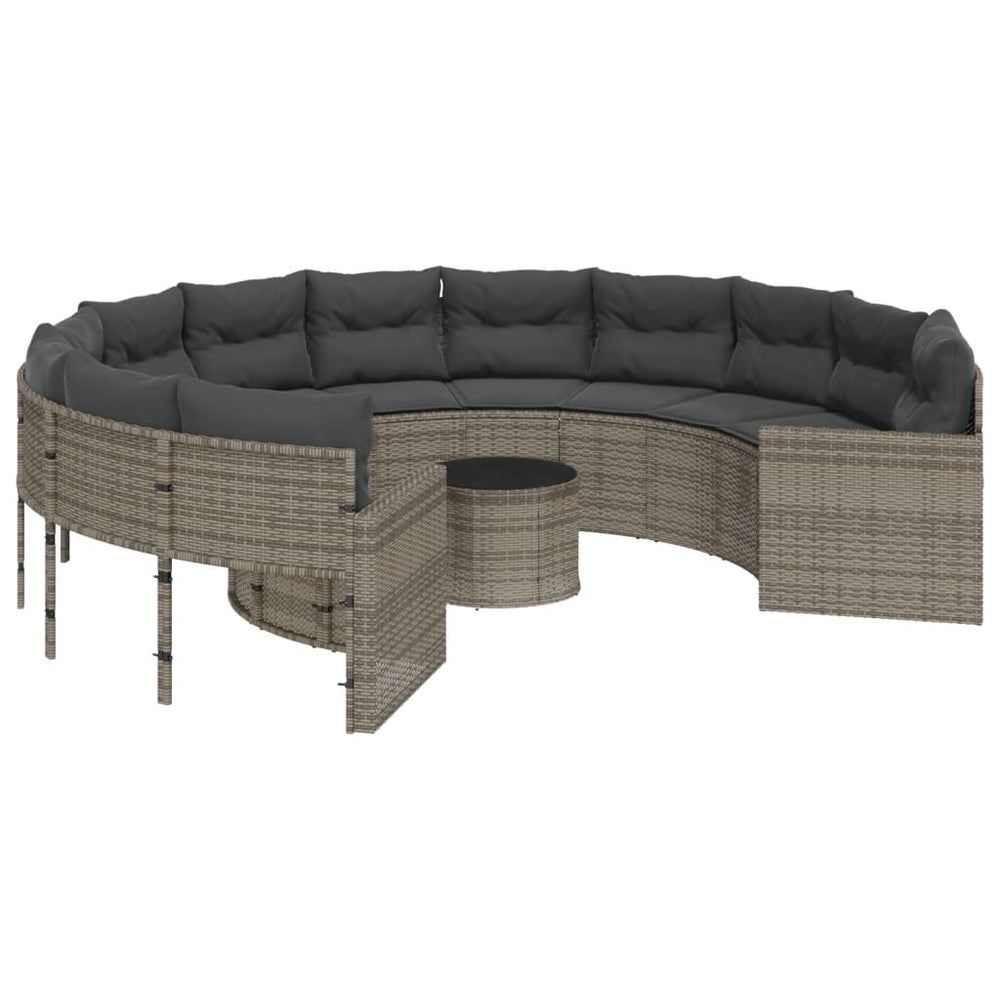Rundes Gartensofa mit Tisch Grau Poly Rattan