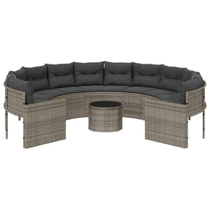 Rundes Gartensofa mit Tisch Grau Poly Rattan