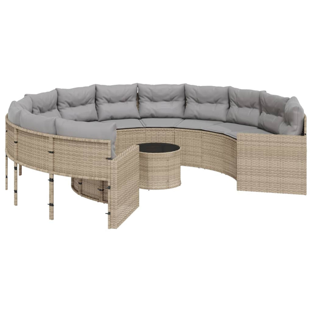 Rundes Gartensofa Beige Poly-Rattan mit Tisch