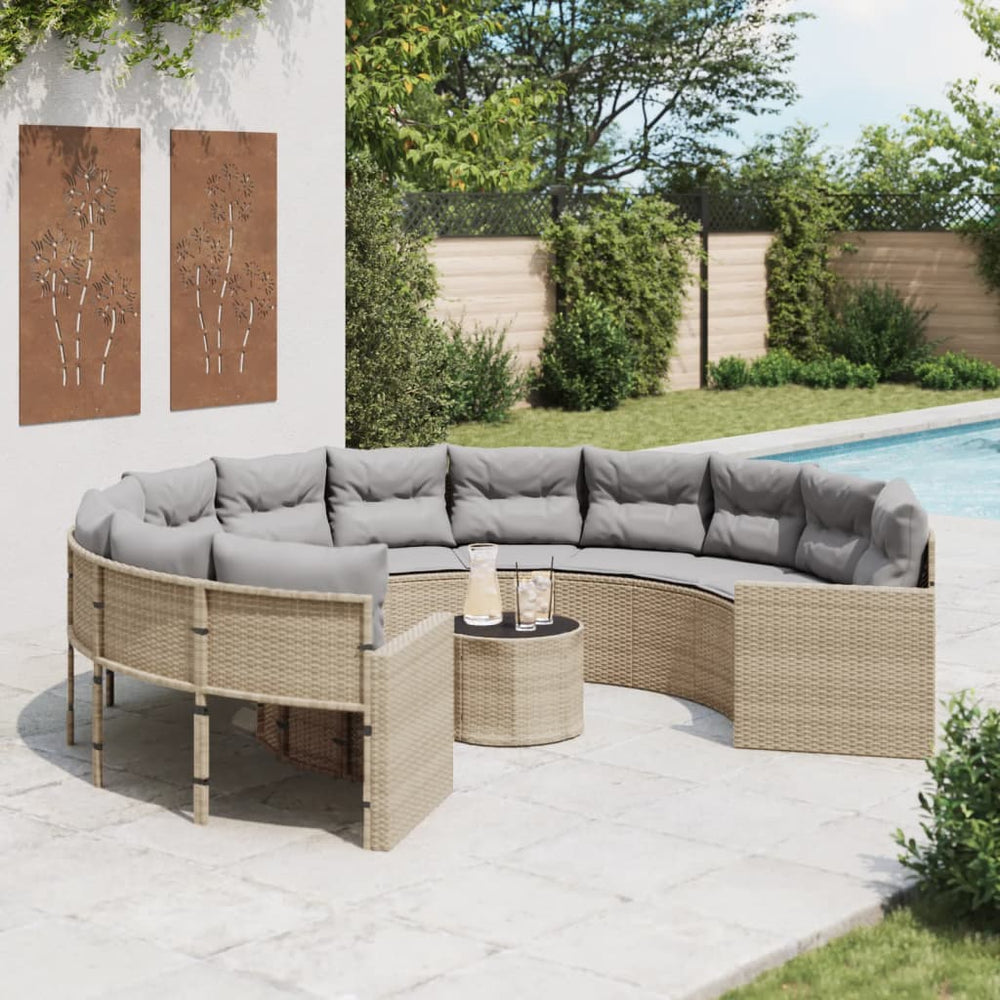 Rundes Gartensofa Beige Poly-Rattan mit Tisch