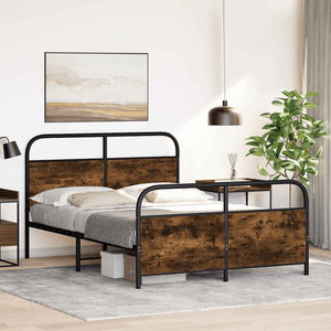 vidaXL Metal Bed Frame without Mattress Smoked Oak 137x190 cm