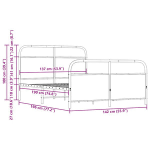 vidaXL Metal Bed Frame without Mattress Smoked Oak 137x190 cm