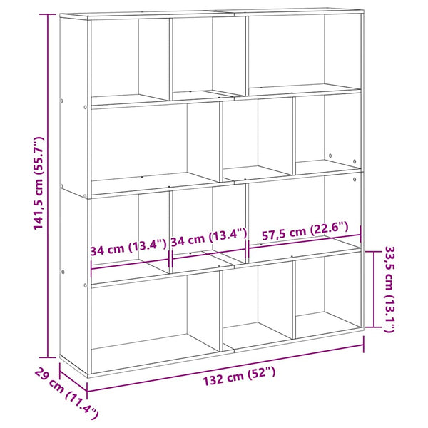 vidaXL Bookshelf Concrete Grey 132x29x141.5 cm Engineered Wood