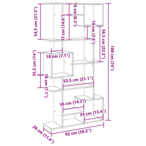 vidaXL Sonoma Oak Bookcase 92x29x188 cm Engineered Wood