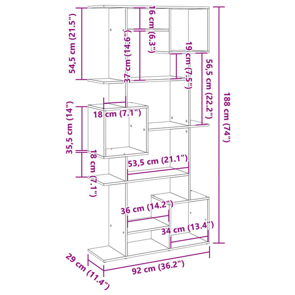 vidaXL Bookcase Grey Sonoma 92x29x188 cm Engineered Wood
