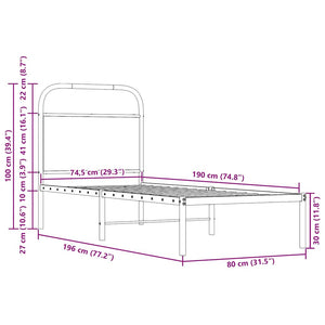 vidaXL Replacement Headboard Sonoma Oak 75 cm Steel and Engineered Wood
