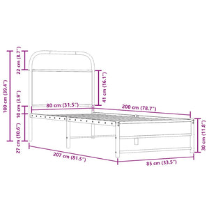 vidaXL Bed Frame without Mattress 80x200 cm Smoked Oak Engineered Wood