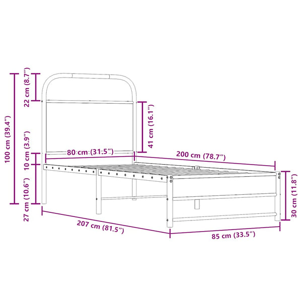 vidaXL Bed Frame without Mattress 80x200 cm Smoked Oak Engineered Wood