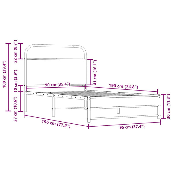 vidaXL Bed Frame without Mattress 90x190 cm Smoked Oak Engineered Wood