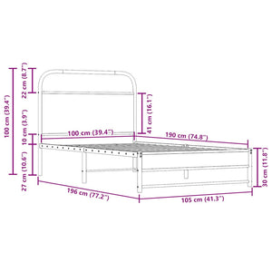 vidaXL Bed Frame without Mattress 100x190 cm Smoked Oak Engineered Wood