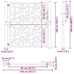 vidaXL Garden Gate 100x100 cm Weatherproof Steel Leaf Design