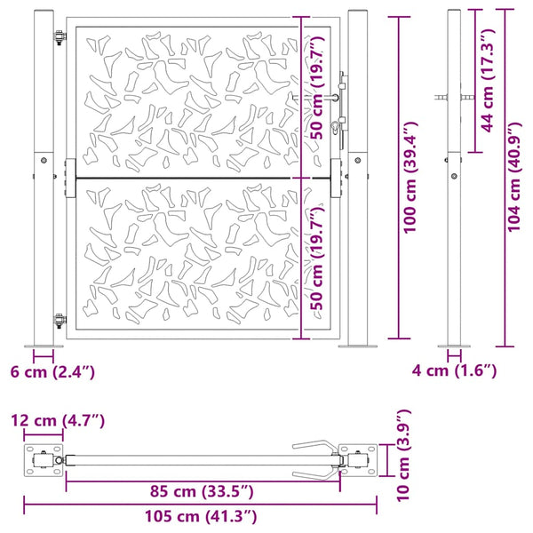vidaXL Garden Gate 100x100 cm Weatherproof Steel Leaf Design