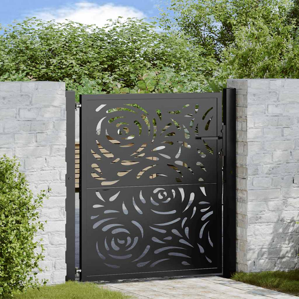 vidaXL Garden Gate Black 100x100 cm Steel Flame Design