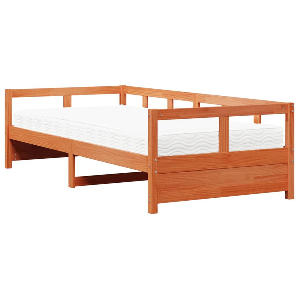 vidaXL Day Bed with Mattress Waxed Brown 80x200 cm Solid Pine Wood