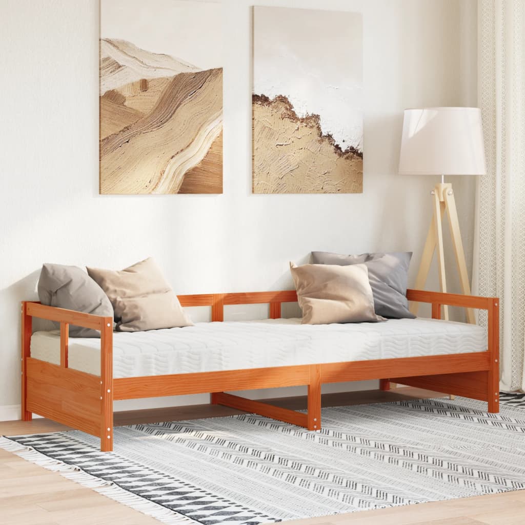 vidaXL Day Bed with Mattress Waxed Brown 80x200 cm Solid Pine Wood
