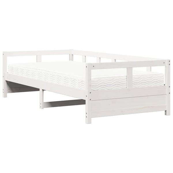 vidaXL Day Bed with Mattress White 90x200 cm Solid Pine Wood