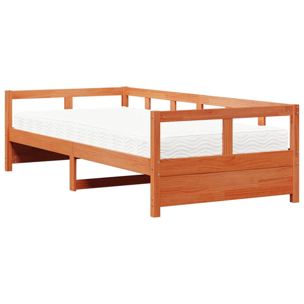 vidaXL Day Bed with Mattress Waxed Brown 90x200 cm Solid Pine Wood