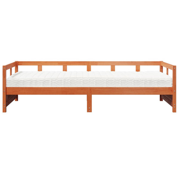 vidaXL Day Bed with Mattress Waxed Brown 90x200 cm Solid Pine Wood