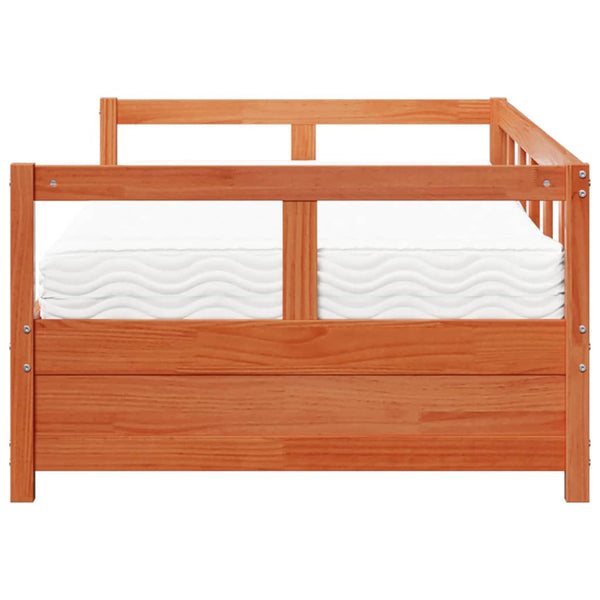 vidaXL Day Bed with Mattress Waxed Brown 90x200 cm Solid Pine Wood