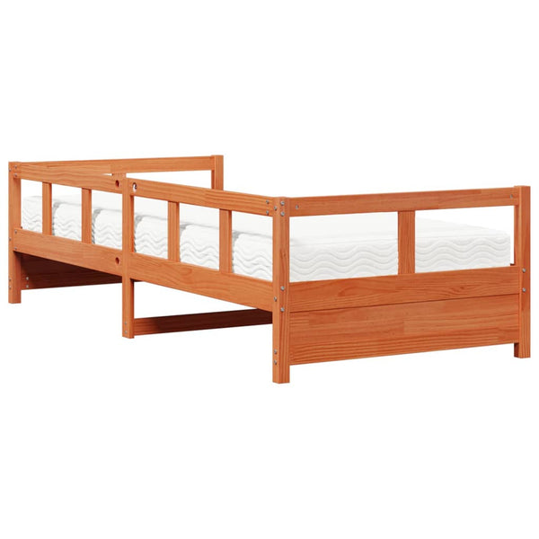 vidaXL Day Bed with Mattress Waxed Brown 90x200 cm Solid Pine Wood