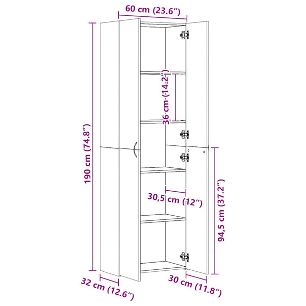 vidaXL Highboard Reclaimed Wood Look 60x32x190 cm Engineered Wood
