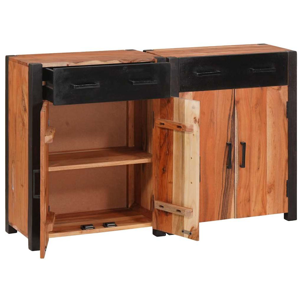 Massivholz Akazie Sideboard, 2er Set, Braun