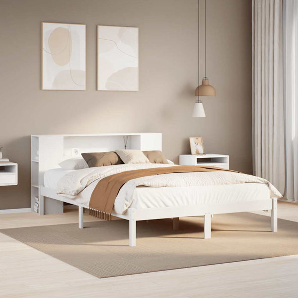 Massivholzbett mit Regal Weiß 120x200 cm
