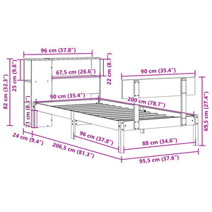 Massivholzbett Kiefer 90x200 cm mit Regal