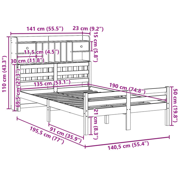 Massivholzbett Kiefer 135x190 cm mit Regal