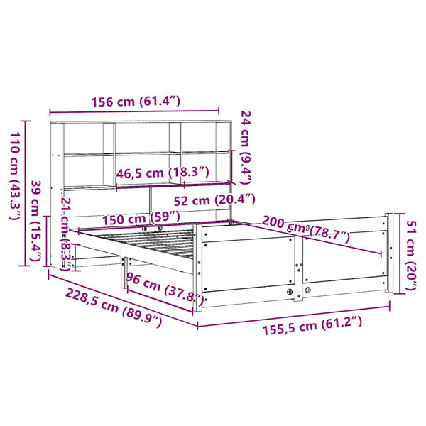 Massivholzbett Kiefer 150x200 cm mit Regal
