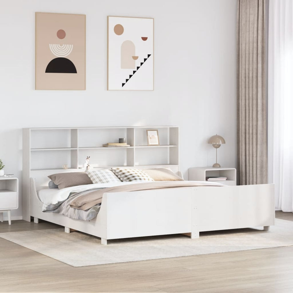 Massivholzbett mit Regal Weiß 180x200 cm