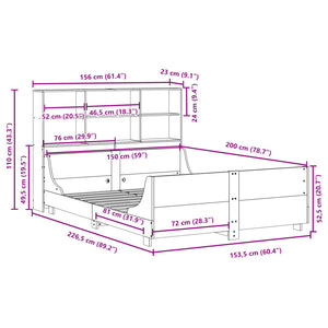 vidaXL Solid Wood Bed with Storage Shelf without Mattress 150x200 cm Solid Wood