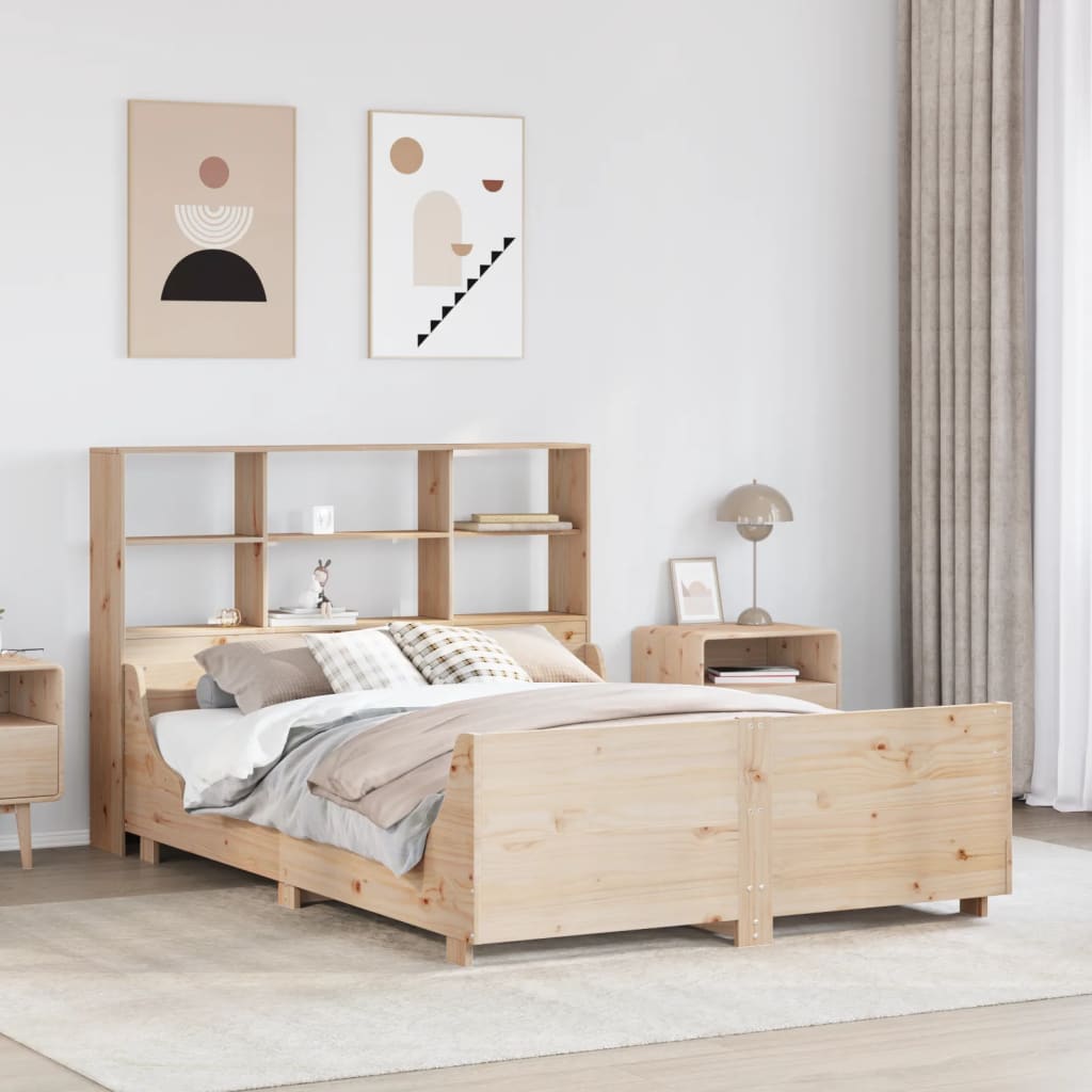 vidaXL Solid Wood Bed with Storage Shelf without Mattress 150x200 cm Solid Wood